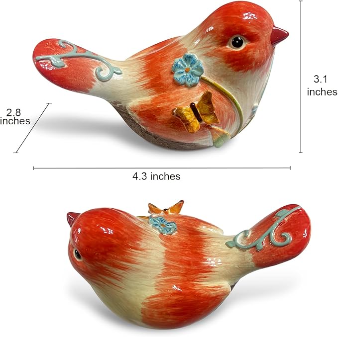 Orange Resin Bird Sculpture Home Decor, 4.3 Inch Cute Statues Decorative Objects for Room, Bedroom, Living Room,Office Desk, Book Shelf,Coffee Table,Entryway, Gifts for Bird Lovers