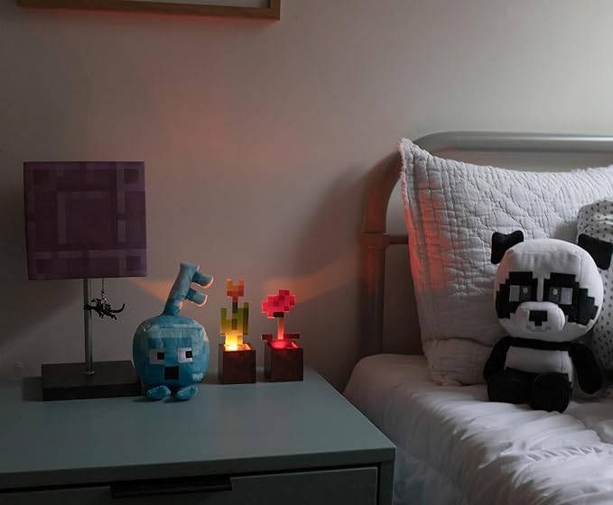 Minecraft Orange Tulip and Poppy Flower Pot Mood Lights, Set of 2 | Nightstand Table Lamp with LED Light for Bedroom, Desk, Living Room | Home Decor Room Essentials | Video Game Gifts And Collectibles