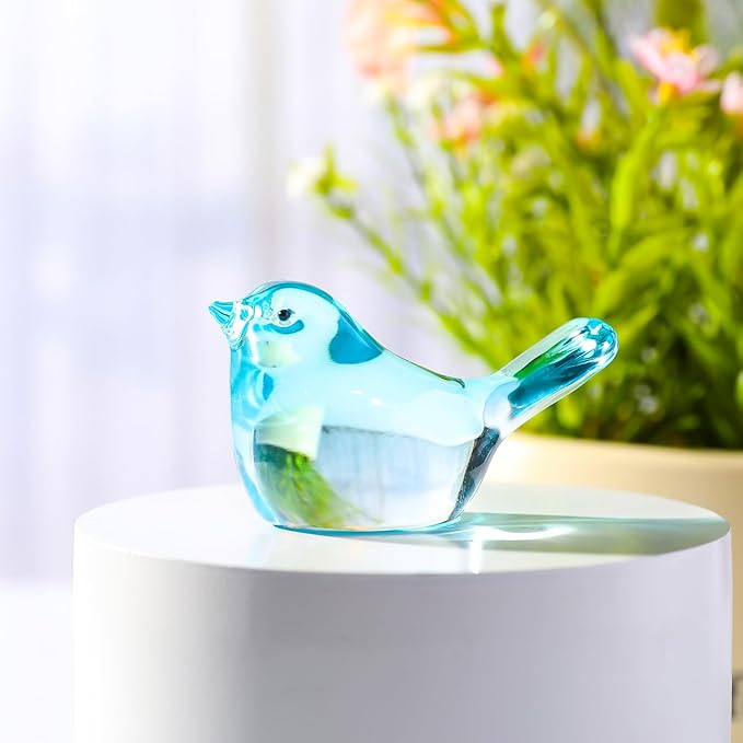 YWHL Handmade Crystal Lake Blue Bird Figurines, Animals Gifts for Birds Lovers Women Men, Art Glass Birds Collectible for Home Decor, Desk Table Home Office Decoration