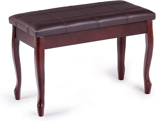 GOFLAME Piano Bench Stool with Padded Cushion and Music Storage, Heavy Duty Piano Duet Seat with PU Leather Padded Seat and Solid Wooden Legs, Perfect for Home Use (Brown)