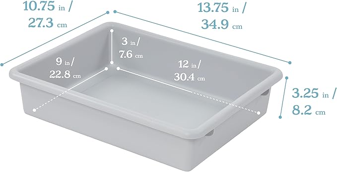 ECR4Kids Letter Size Tray with Lid, Storage Bin, Light Grey, 10-Piece