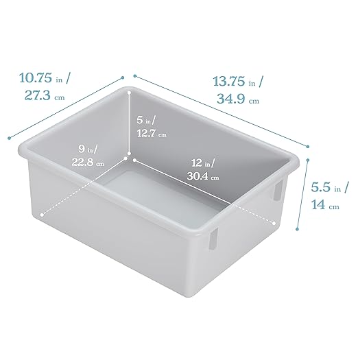 ECR4Kids Letter Size Deep Tray with Lid, Storage Bin, Light Grey, 10-Piece