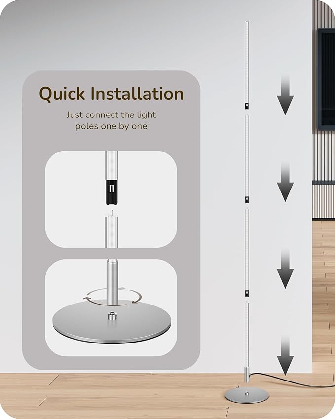EDISHINE Modern Floor Lamp, 2-Pack Adjustable Height Led Corner Lamps, Dimmable with 7 Color Temperatures (2700K-6000K), 57.5" Height Floor Lamps for Living Room, Bedroom, Office, Silver