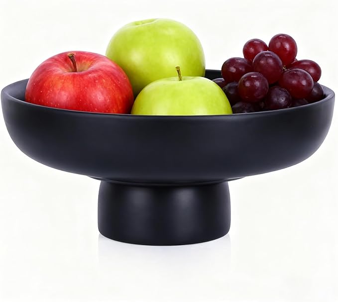 Matte Black Pedestal Bowl, Black Decorative Bowl Centerpiece for Coffee Table, Dining Table & Entryway, Modern Fruit Bowl, Black Key Bowl, Pedestal Bowl for Decorative Fruit