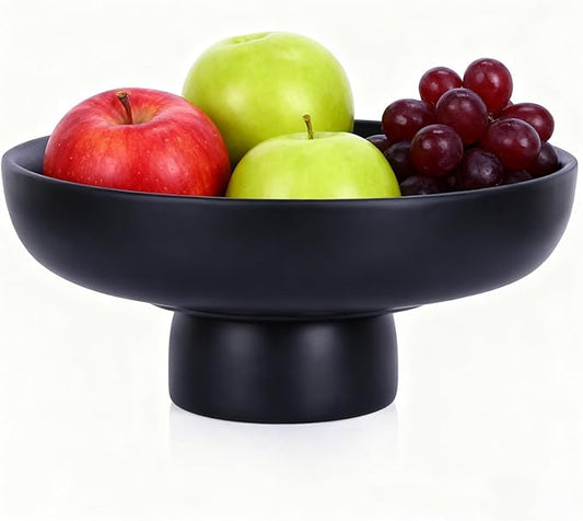 Matte Black Pedestal Bowl, Black Decorative Bowl Centerpiece for Coffee Table, Dining Table & Entryway, Modern Fruit Bowl, Black Key Bowl, Pedestal Bowl for Decorative Fruit