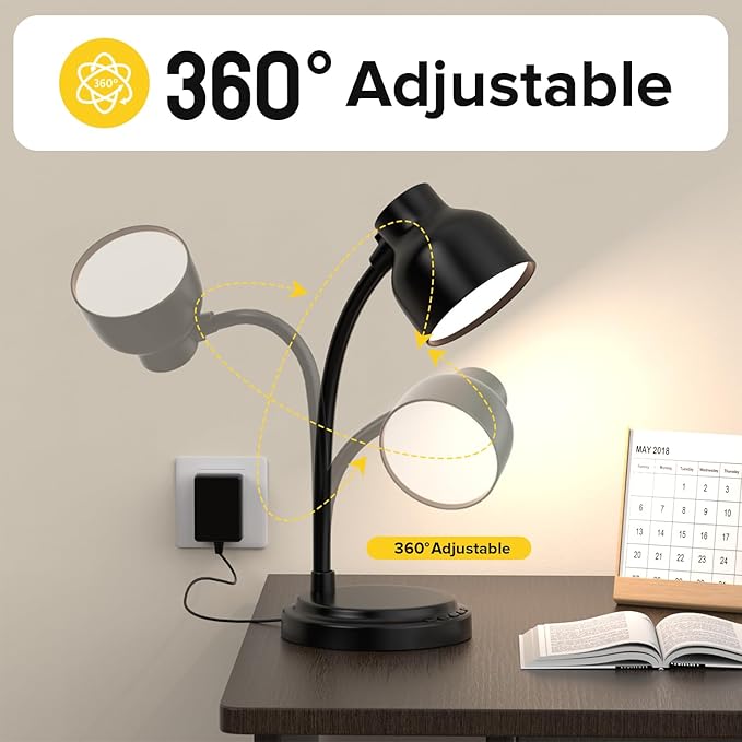 LED Desk Lamp With 96 LEDs,High lumens Table lamp,Desk Lamp for Office Home,4 Brightness Dimmable Flexible Table Lamp,Reading Light with a Timer Function for Bedside, Office, and Study Desk Use(Black)