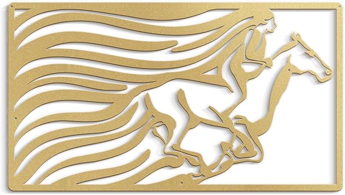 SIGNLEADER Metal Wall Art Decor A Man Riding Horse Minimalist Modern Abstract Wall Sculpture Hangings Home Decoration for Living Room, Bedroom, Bathroom, Kitchen, Outdoor - 18" Gold