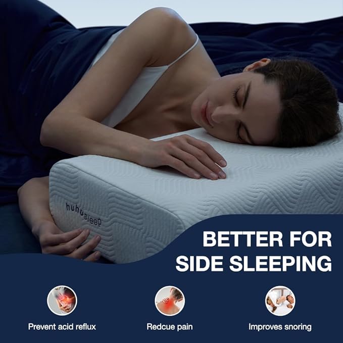 Huhu Sleep Cube Pillow for Side Sleeper with Firm Layer, Cooling Memory Foam Pillows with Two Side Four Types of Softness for Neck and Shoulder Pain, King or Queen 24"x12"x5"