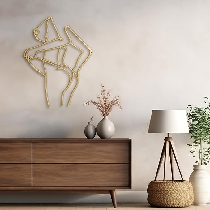 SIGNLEADER Metal Wall Art Decor Woman Body Outline Modern Abstract Wall Sculpture Hangings Home Decoration for Living Room, Bedroom, Bathroom, Kitchen, Outdoor - 18" Gold