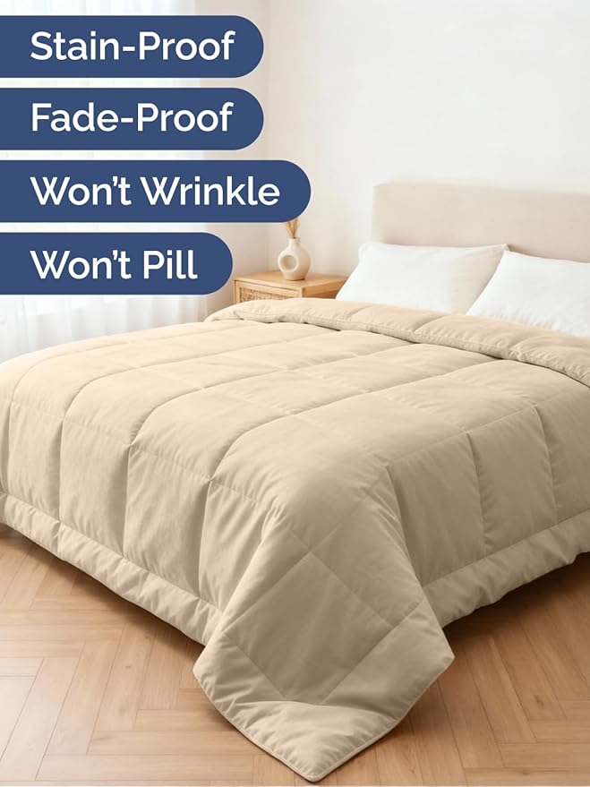 King Size, Cream Alternative Down Comforter - Warm and Lightweight - Luxury and Breathable Hotel Quality Bedding Set - All Season Fluffy and Cozy Oversized Cooling Microfiber Duvet Insert Comforter