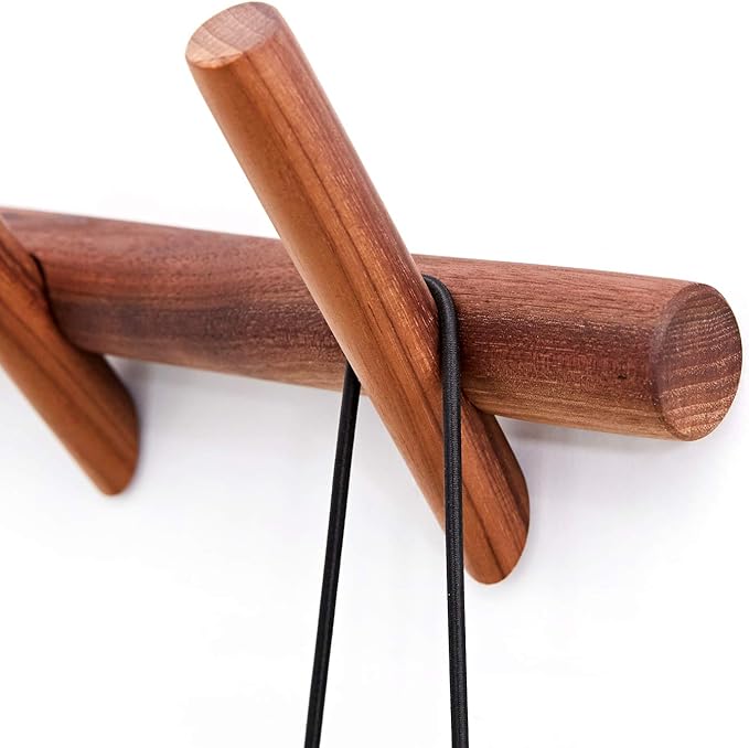 Wood Coat Hooks Wall Mounted Hat Rack Tower Hanger Wall Hooks Decorative Hanger with Pegs Entryway Bedroom Bathroom（Black Walnut，5 Hooks）