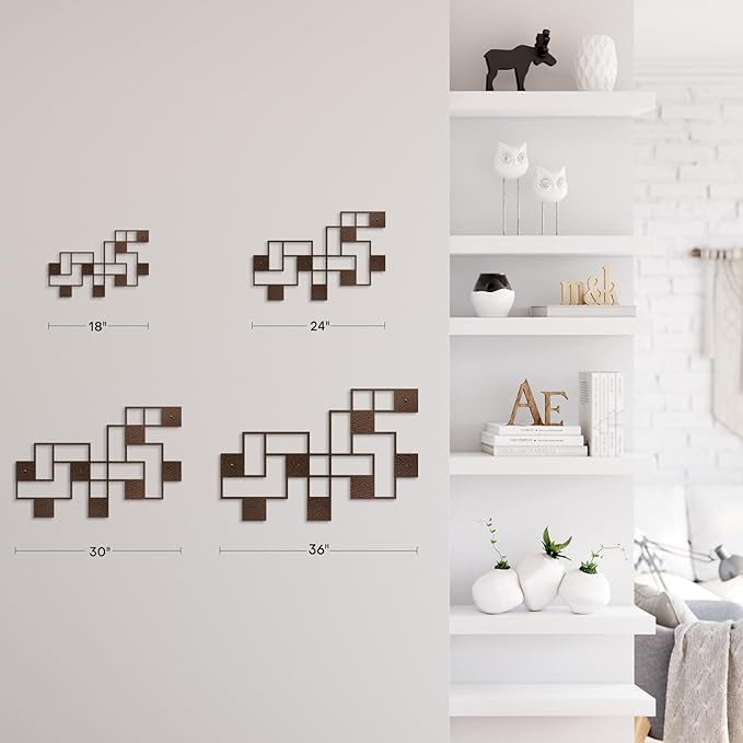 SIGNLEADER Metal Wall Decor Grids Geometric Minimalist Modern Luxury Wall Sculpture Hangings 3D Statue Home Decoration for Living Room, Bedroom, Bathroom, Kitchen, Fireplace, Office - 24" Bronze