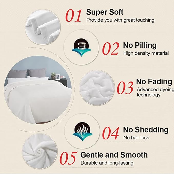 EASELAND Soft Blanket Warm Fuzzy Microplush Lightweight Thermal Fleece Blankets for Couch Bed Sofa,California King 102X108Inch,White-with Stripe
