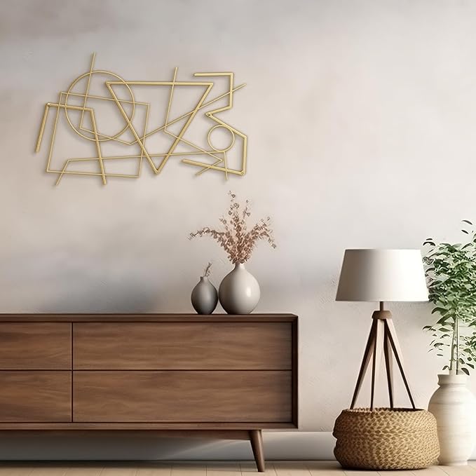 SIGNLEADER Metal Wall Decor Linear Abstract Picasso Minimalist Modern Luxury Wall Sculpture Hangings 3D Statue Home Decoration for Living Room, Bedroom, Bathroom, Kitchen, Fireplace, Office - 24" Gold