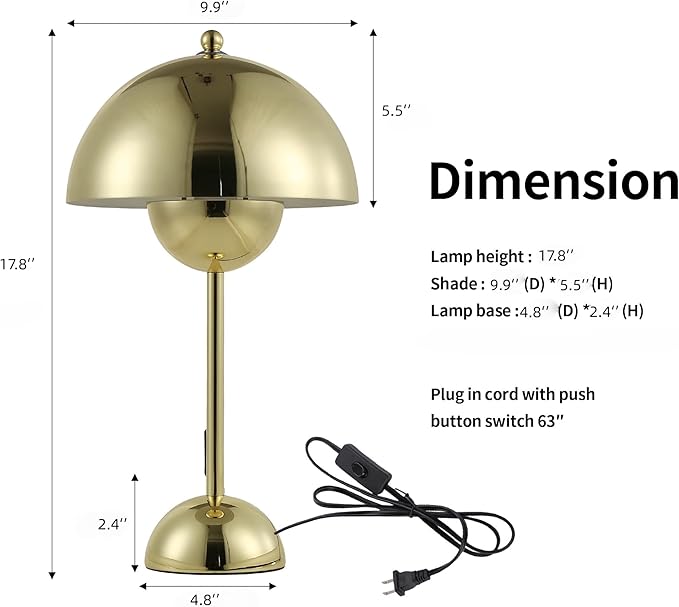 COSYLUX Modern Small Table Lamp for Bedroom, Cute Dome Shade Reflecting Light Reading Lamp for Living Room, Kid's Room, Study, Office, Beside Bedside Nightstand Desk Lamp(Gold)