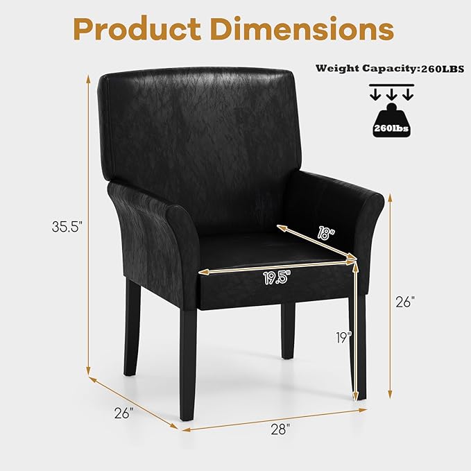 POWERSTONE Executive Accent Chair, PU Guest Chair Armchair with Wood Legs 5.5in Thick Cushion for Reception Waiting Room Living Room Single Sofa for Home Theater, PU Black