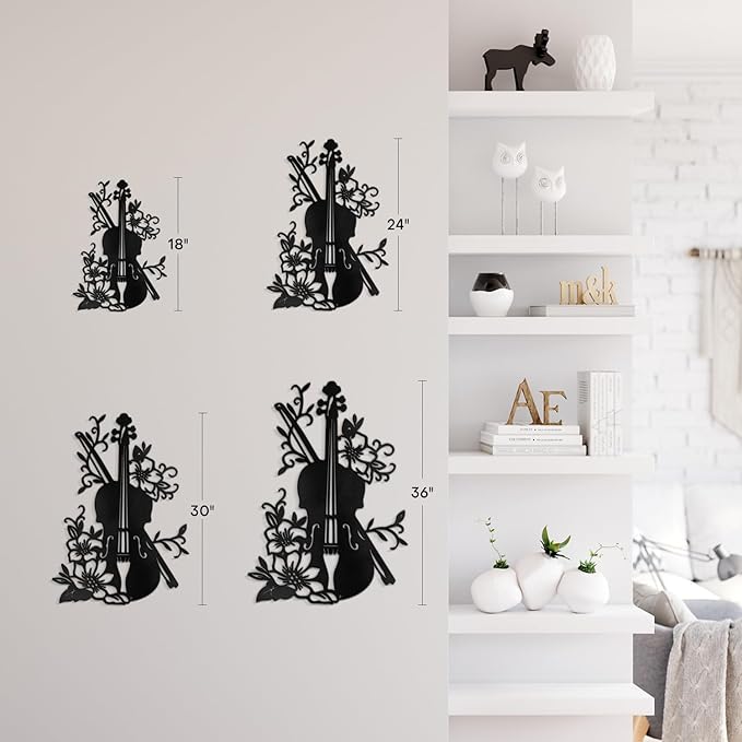 SIGNLEADER Metal Wall Art Decor Black Guitar Modern Abstract Wall Sculpture Hangings Home Decoration for Living Room, Bedroom, Bathroom, Kitchen, Outdoor - 18" Black
