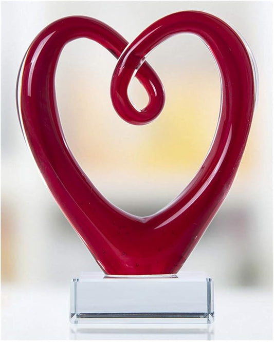 QFkris 5'' Tall Art Glass Red Heart Sculpture Centerpiece Party Home Decoration Glass Art Style Red Abstract Table Decor Valentines Day Gifts