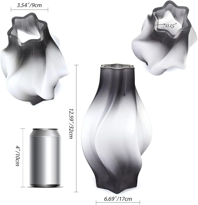 Modern Glass Vase with Hexagonal Mouth Gradient Color Home Decor Vase for Centerpieces, Wedding, Living Room, Bedroom, Table Decor(Grey)