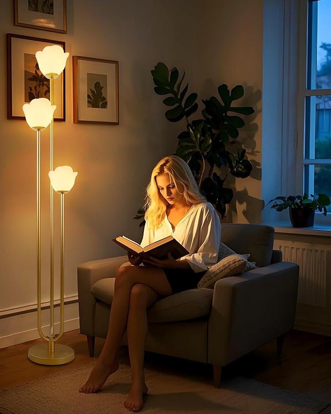 ACOHOOK 63IN Floral Floor Lamp with Table, 3-Lights Dimmable Flower Floor Lamps for Wedding Party, 3000K Warm White Modern Tall Standing Lamp for Living Room/Bedroom