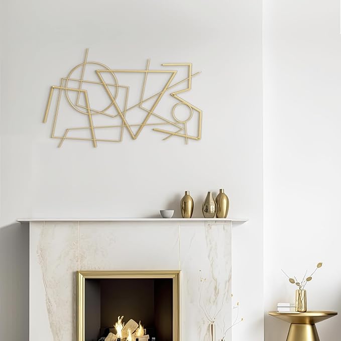 SIGNLEADER Metal Wall Decor Linear Abstract Picasso Minimalist Modern Luxury Wall Sculpture Hangings 3D Statue Home Decoration for Living Room, Bedroom, Bathroom, Kitchen, Fireplace, Office - 24" Gold