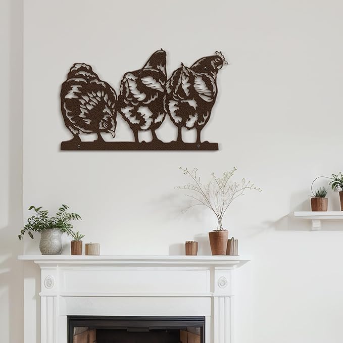SIGNLEADER Metal Wall Art Decor Farmhouse Trio of Chickens Minimalist Modern Abstract Wall Sculpture Hangings Home Decoration for Living Room, Bedroom, Bathroom, Kitchen, Outdoor - 18" Bronze