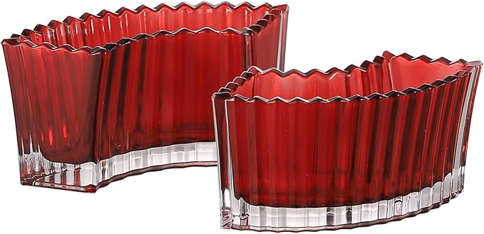 MCMCNCUIU Crystal Vases for Centerpieces, Flower Vases for Wedding Centerpieces, Red Glass Vase for Flowers, Curve Small Vase for Living Room, Bedroom, Kitchen, Dining Table, Set of 2