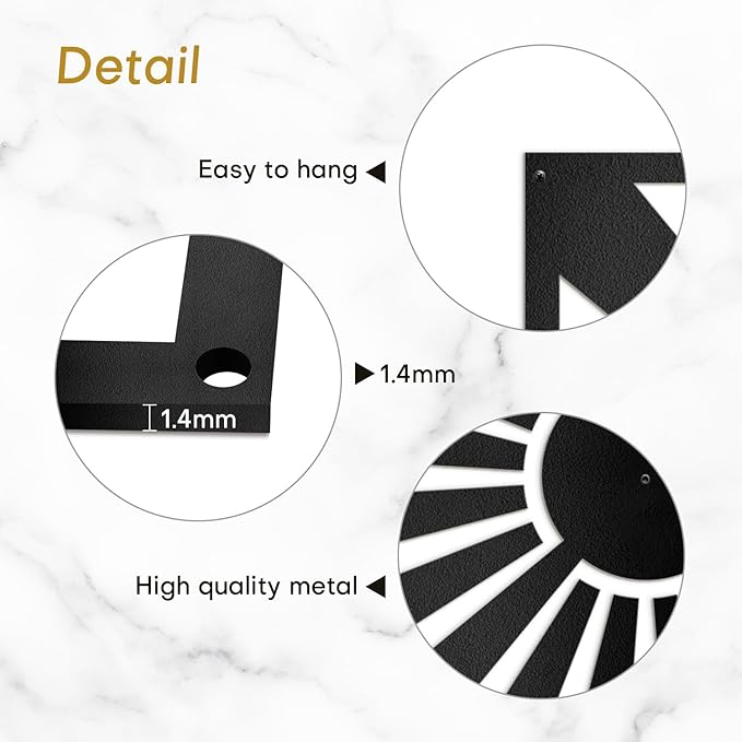 SIGNLEADER Metal Wall Decor Sun Ray Minimalist Modern Luxury Wall Sculpture Hangings 3D Statue Home Decoration for Living Room, Bedroom, Bathroom, Kitchen, Fireplace, Office - 24" Black