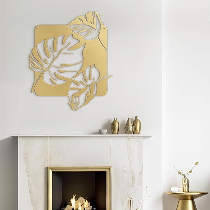 SIGNLEADER Metal Wall Art Decor Tropical Monstera Leaf Minimalist Modern Abstract Wall Sculpture Hangings Home Decoration for Living Room, Bedroom, Bathroom, Kitchen, Outdoor - 18" Gold