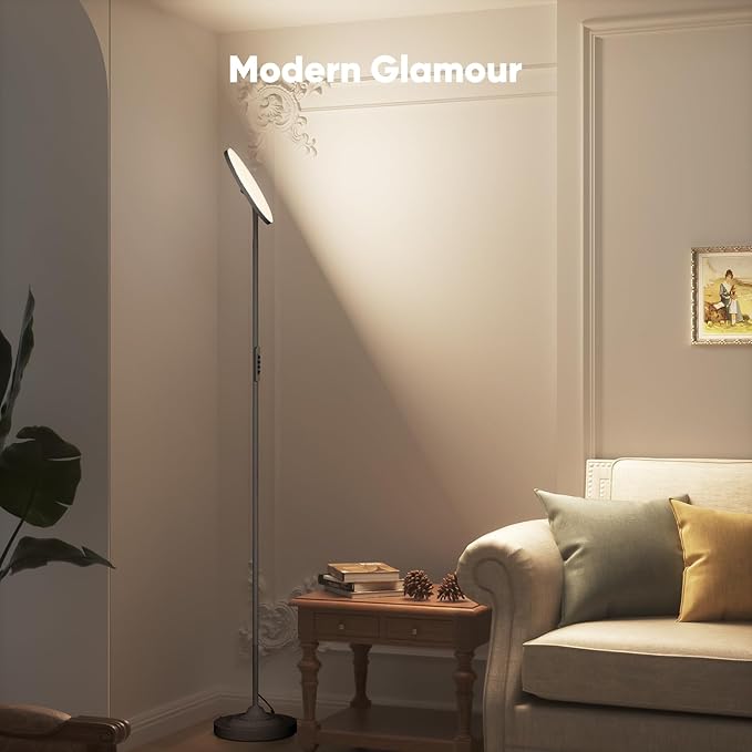 SIBRILLE 36W LED Floor Lamp, Super Bright Standing Lamp, Modern Stepless Dimmable Torchiere Lamp with Remote Control, 350°Rotating Head Reading Floor Lamp for Living Room, Bedroom, Office - Gunmetal