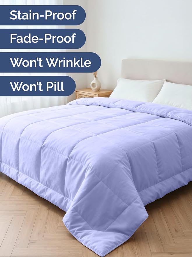 Queen Size, Lavender Alternative Down Comforter - Warm, Lightweight, Luxury and Breathable Hotel Quality Bedding Set - All Season Fluffy and Cozy Oversized Cooling Microfiber Duvet Insert Comforter
