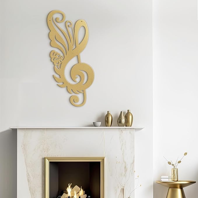 SIGNLEADER Metal Wall Art Decor Music Notes Modern Abstract Wall Sculpture Hangings Home Decoration for Living Room, Bedroom, Bathroom, Kitchen, Outdoor - 18" Gold