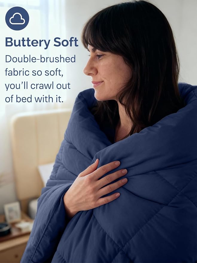 Twin Size, Navy Blue Alternative Down Comforter - Warm, Lightweight, Luxury and Breathable Hotel Quality Bedding Set - All Season Fluffy and Cozy Oversized Cooling Microfiber Duvet Insert Comforter