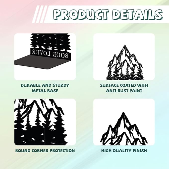Peacoblue Metal Bookends for Shelves, Modern Decorative Heavy Duty Study Book Support Stoppers for Office, Desk, Shelf, Room 5.3"x4.3"x6.3" Cast Iron Simple Bookends, 1 Pair (Mountains and Forests)