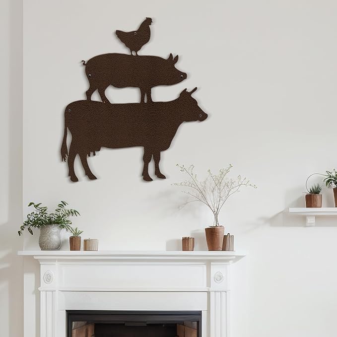 SIGNLEADER Metal Wall Art Decor Chicken, Pig, Cow Minimalist Modern Abstract Wall Sculpture Hangings Home Decoration for Living Room, Bedroom, Bathroom, Kitchen, Outdoor - 18" Bronze