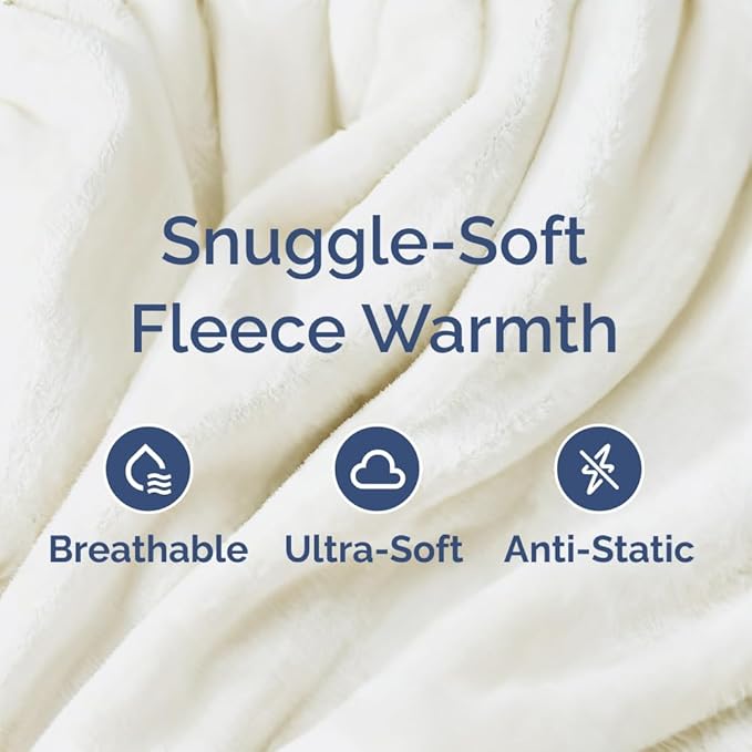 Ultra Soft Fleece Blanket Throw Size - Flannel Fleece Luxury Throw Blanket - Lightweight for Couch Bed Chair - Thick, Warm and Breathable - All Season Cozy Fuzzy, Anti-Static Microplush Bedding, Ivory