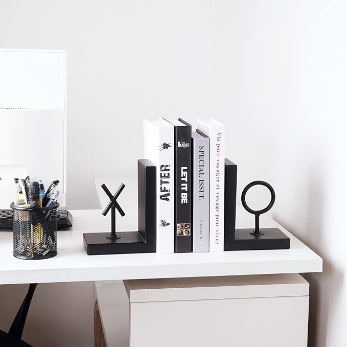 Book Ends Black Bookends Heavy Duty Decorative Bookends to Holders Books Unique Modern Book end Metal Book Stoppers for Shelves/Office Decor/Home,Book Holders Nonskid (Black)