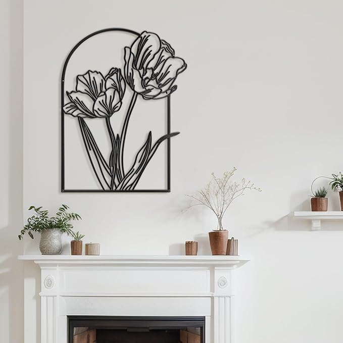 SIGNLEADER Metal Wall Art Decor Sketches & Line Art of Flowers Modern Abstract Wall Sculpture Hangings Home Decoration for Living Room, Bedroom, Bathroom, Kitchen, Outdoor - 18" Black