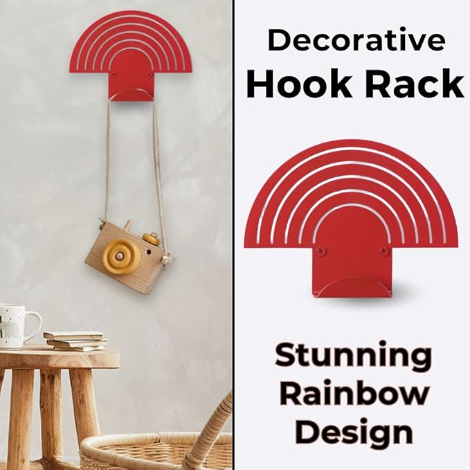 Rainbow Red Wall Hooks – Heavy-Duty Metal Hooks for Hanging | Stylish & DecoraƟve Coat Hook for Backpacks, Towels & Bags | Durable, Minimalist Wall Organizer for Kids' Room & Playroom