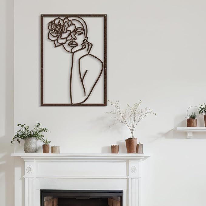 SIGNLEADER Metal Wall Art Decor Women and Flower Modern Abstract Wall Sculpture Hangings Home Decoration for Living Room, Bedroom, Bathroom, Kitchen, Outdoor - 18" Bronze