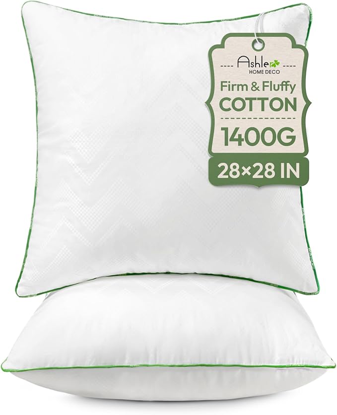 Ashler 28x28 Pillows Insert (Set of 2) - Throw Pillow Inserts with 100% Cotton Cover - 28 Inch Square Interior Sofa Stuffer Pillow Inserts -Decorative White Couch Pillow