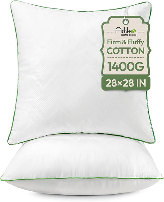 Ashler 28x28 Pillows Insert (Set of 2) - Throw Pillow Inserts with 100% Cotton Cover - 28 Inch Square Interior Sofa Stuffer Pillow Inserts -Decorative White Couch Pillow