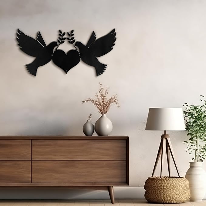 SIGNLEADER Metal Wall Art Decor Dove of Peace and Love Minimalist Modern Abstract Wall Sculpture Hangings Home Decoration for Living Room, Bedroom, Bathroom, Kitchen, Outdoor - 18" Black