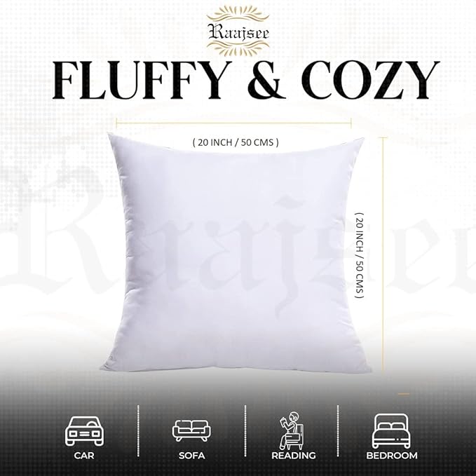 raajsee 20x20 Throw Pillow Inserts Set of 2 - Luxurious Comfort for Your Couch and Sofa | Fluffy, Soft & Durable | Perfect for Decorative Shams | Machine Washable