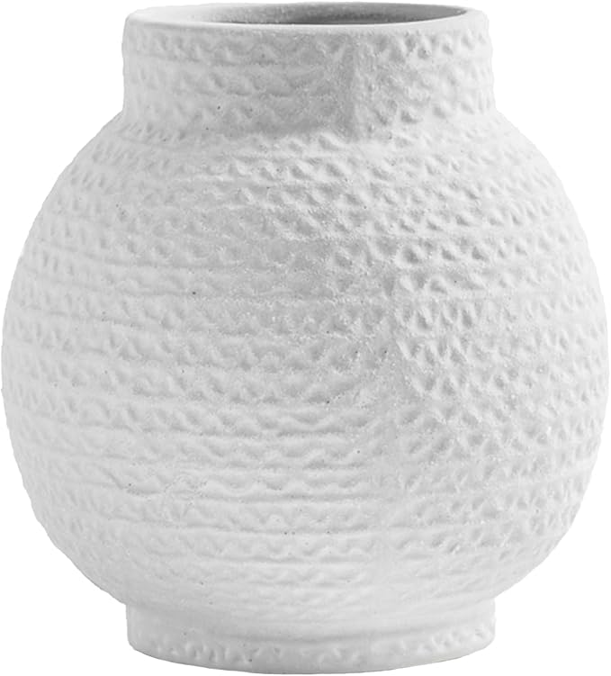 DN DECONATION White Vase for Flowers, Ceramic Vase for Home Decor, Modern Decorative Vase, Small Cute Flower Vases for Kitchen/Office/Living Room/Bookshelf/Farmhouse/Mantel - White Texture(Small)