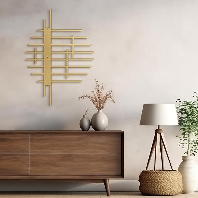 SIGNLEADER Metal Wall Decor Linear Abstract Minimalist Modern Luxury Wall Sculpture Hangings 3D Statue Home Decoration for Living Room, Bedroom, Bathroom, Kitchen, Fireplace, Office - 18" Gold