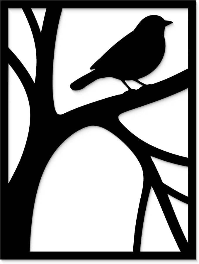 GlintHome Black Metal Abstract Wall Art Bird on Tree Branch Silhouette Bird Art Decor for Living Room Garden Bedroom Office Home Wall Decor