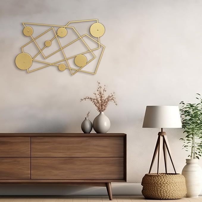 SIGNLEADER Metal Wall Decor Picasso Lines Geometric Minimalist Modern Luxury Wall Sculpture Hangings 3D Statue Home Decoration for Living Room, Bedroom, Bathroom, Kitchen, Fireplace, Office - 24" Gold