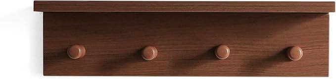 Entrance Coat Rack ，Coat Hooks, Wall-Mounted Wooden Hook Rack, Wall-Mounted Shelves are Very Suitable (Teak Colored Finish)