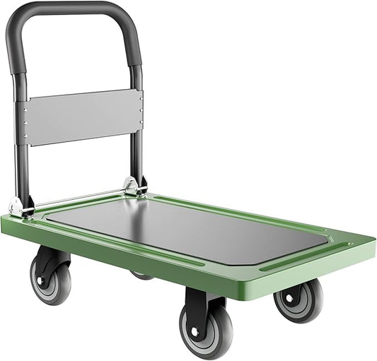 Upgraded Foldable Push Cart Dolly | 880 lbs. Capacity Moving Platform Hand Truck | Heavy Duty Space Saving Collapsible | Swivel Push Handle Flat Bed Wagon - Green